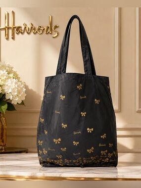 Harrods London Gold 💛 Bow Pocket Shopping Bag - Retired Pattern
